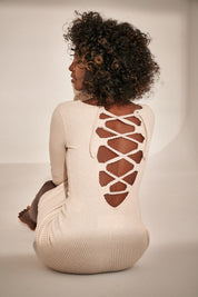 DRESS WITH LONG SLEEVES AND BACK TIE - KEFALONIA