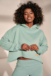 SHORT HOODED SWEATSHIRT TURQUOISE - MAJOTTA