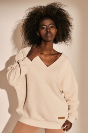 OVERSIZE SWEATSHIRT WITH NECKLINE 1st drop LIGHT BEIGE - MARTYNIKA