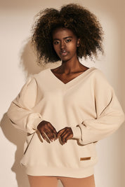 OVERSIZE SWEATSHIRT WITH NECKLINE 1st drop LIGHT BEIGE - MARTYNIKA