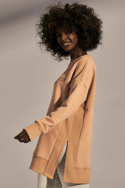 LONG SWEATSHIRT WITH SLOTS ON THE SIDES BROWN - ICELAND