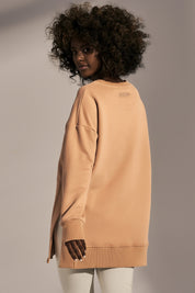 LONG SWEATSHIRT WITH SLOTS ON THE SIDES BROWN - ICELAND