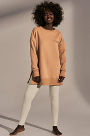 LONG SWEATSHIRT WITH SLOTS ON THE SIDES BROWN - ICELAND