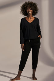 LONG SLEEVE V-NECK BLOUSE BLACK - ANTWERP