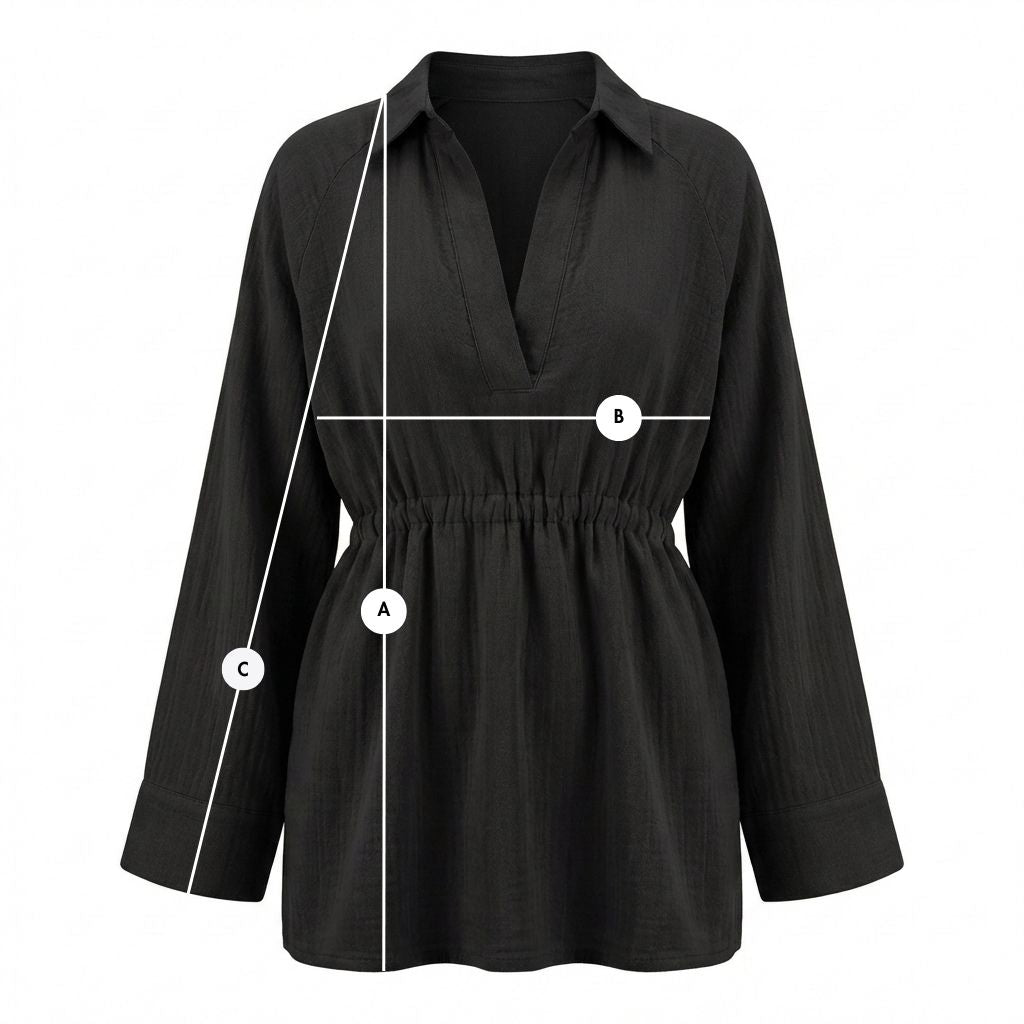 WOMEN'S MUSLIN SHIRT WITH DRAWSTRING, BLACK - AGLAJA packshot