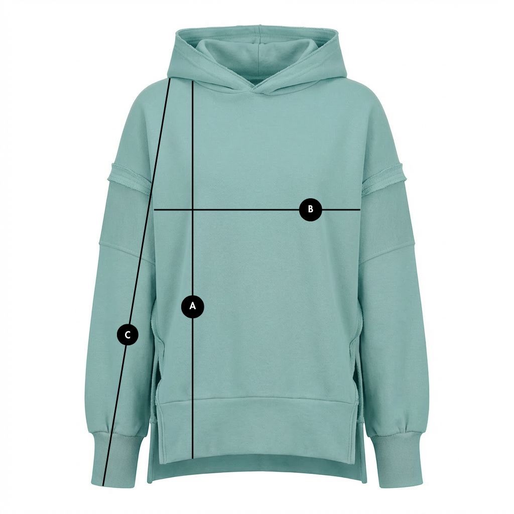 BLUZA OVERSIZE Z KAPTUREM I ROZCIĘCIAMI NA BOKACH TURKUSOWA - HOLA packshot