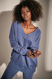 OVERSIZE NECKLINE SWEATSHIRT DARK BLUE - BISCOE