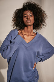 OVERSIZE NECKLINE SWEATSHIRT DARK BLUE - BISCOE