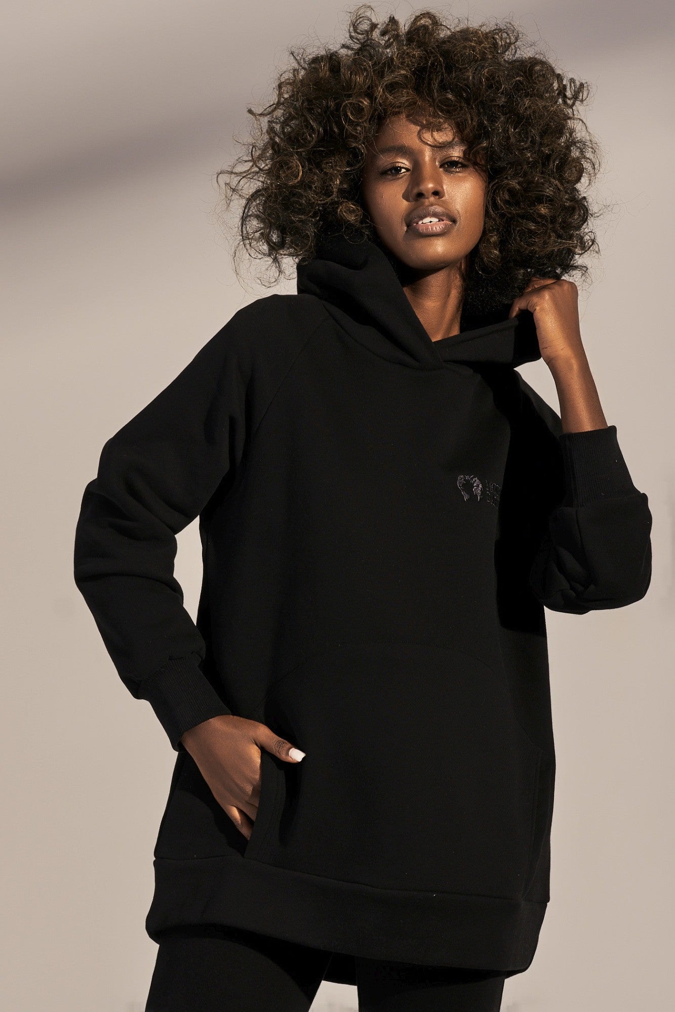 LONG ASYMMETRIC HOODED SWEATSHIRT 2nd drop BLACK - HALLA