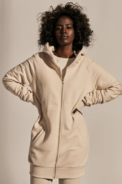 LONG ZIPPERED SWEATSHIRT WITH HOOD LIGHT BEIGE - LEUKADA