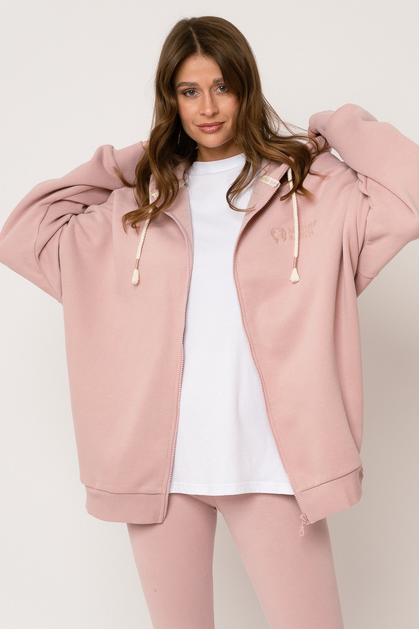 BLUZA Z KAPTUREM ROZPINANA JASNORÓŻOWA - NIKO