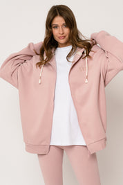 BLUZA Z KAPTUREM ROZPINANA JASNORÓŻOWA - NIKO