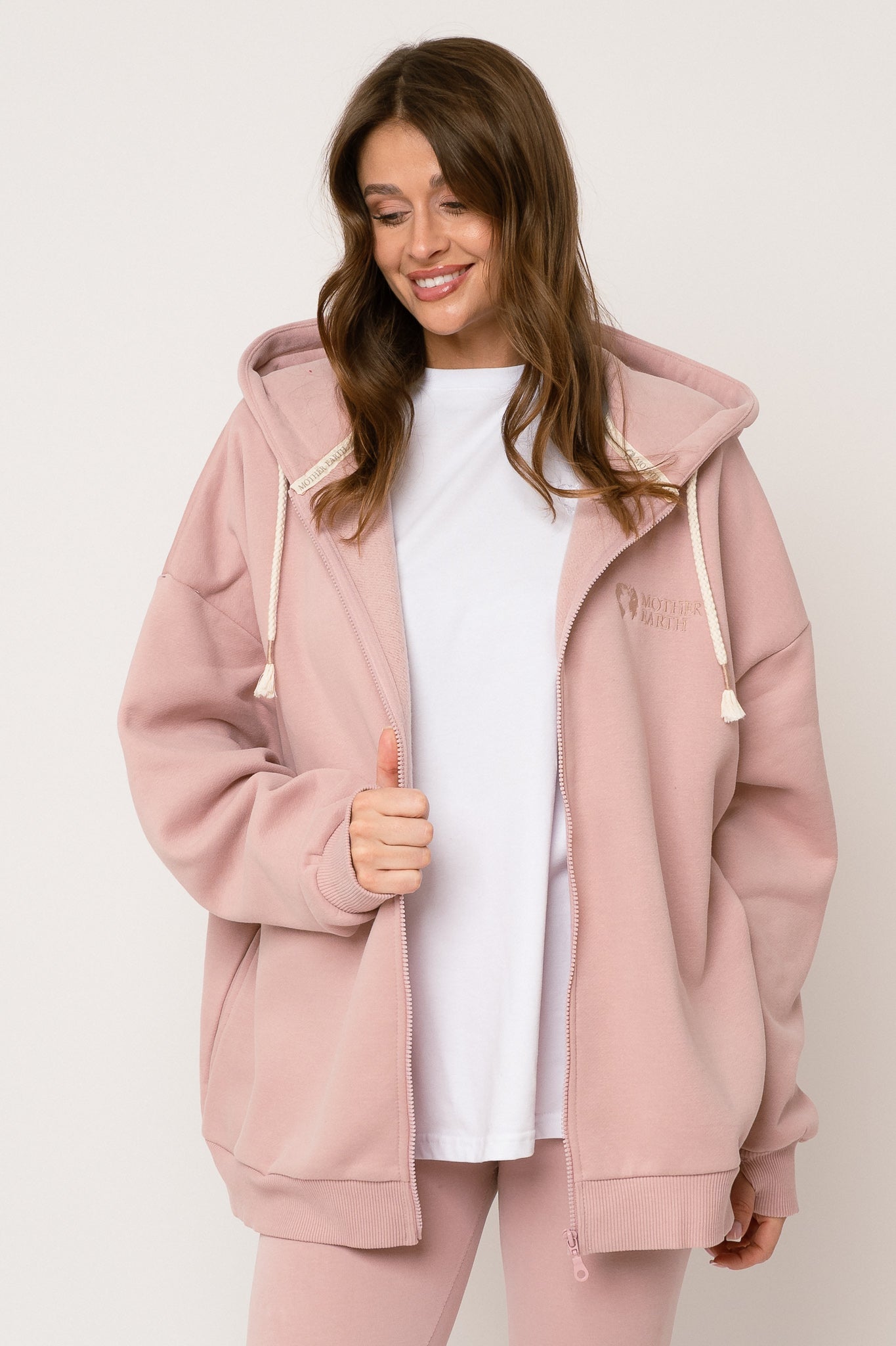BLUZA Z KAPTUREM ROZPINANA JASNORÓŻOWA - NIKO