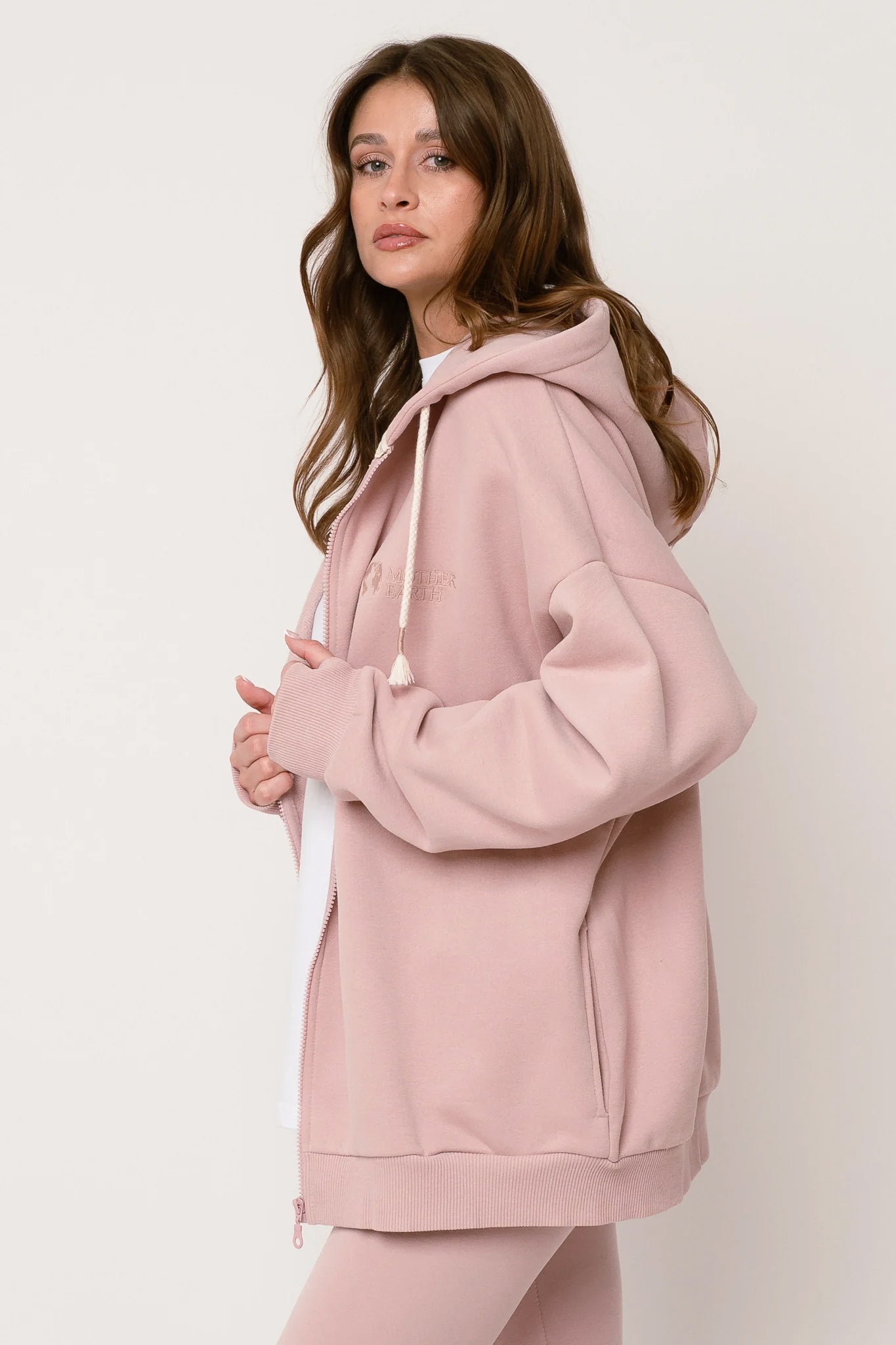 BLUZA Z KAPTUREM ROZPINANA 2nd DROP JASNORÓŻOWA - NIKO