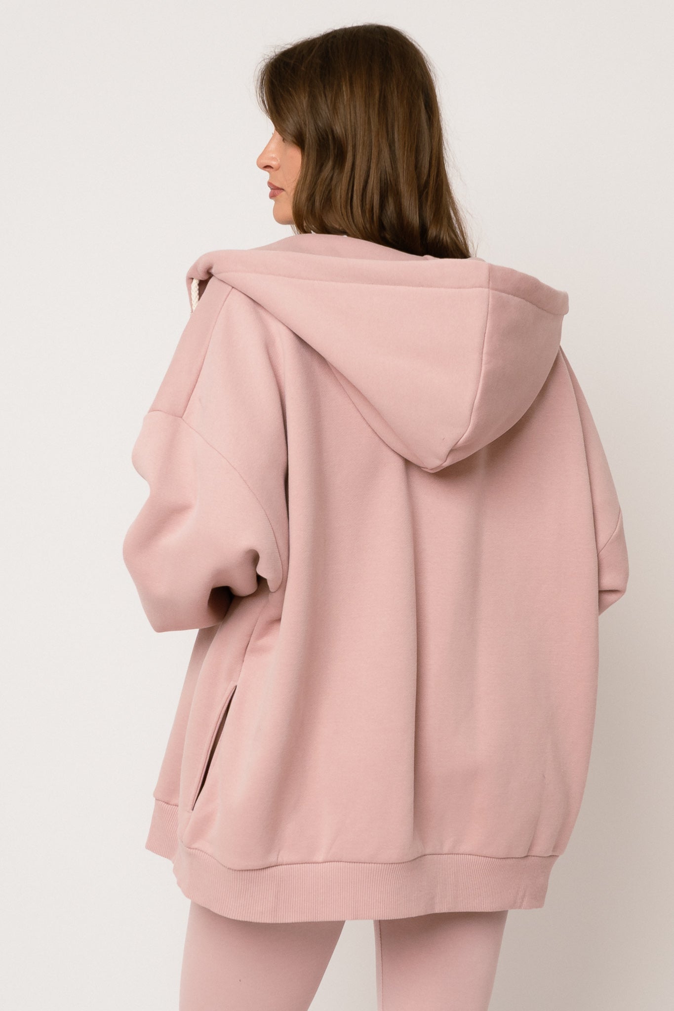 BLUZA Z KAPTUREM ROZPINANA JASNORÓŻOWA - NIKO
