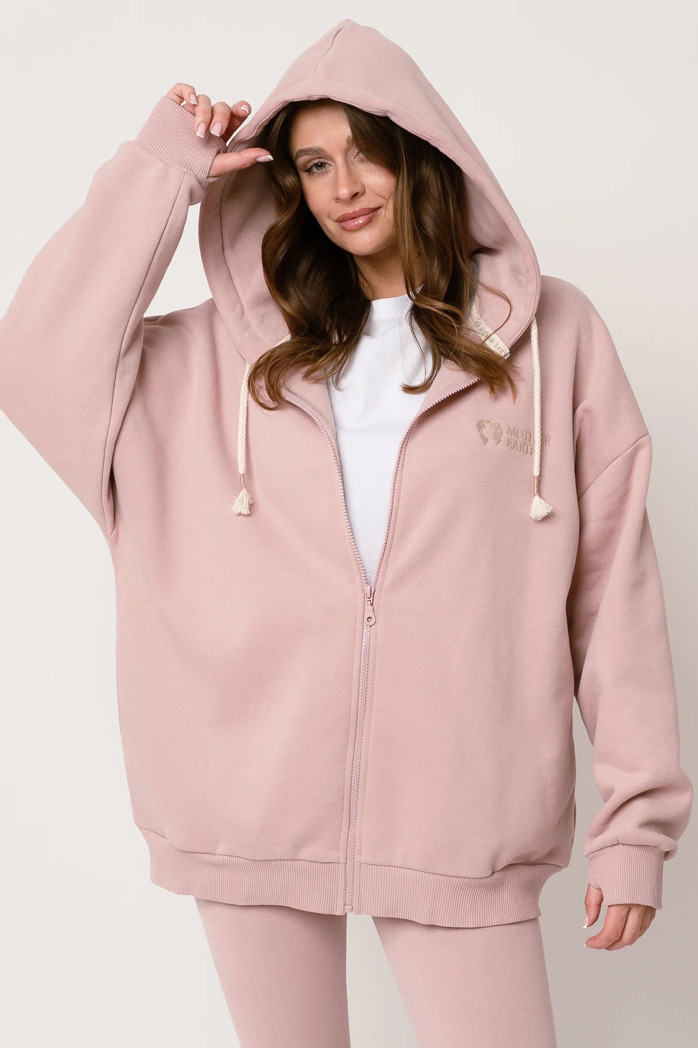 BLUZA Z KAPTUREM ROZPINANA 2nd DROP JASNORÓŻOWA - NIKO