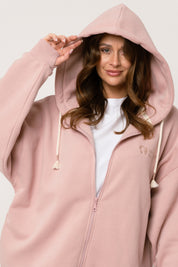 BLUZA Z KAPTUREM ROZPINANA JASNORÓŻOWA - NIKO