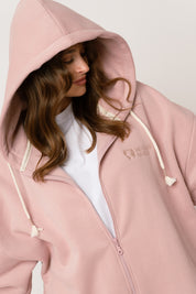 BLUZA Z KAPTUREM ROZPINANA JASNORÓŻOWA - NIKO