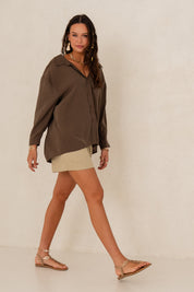 DAMSKA KOSZULA OVERSIZE Z MODALU KHAKI - MEDEA