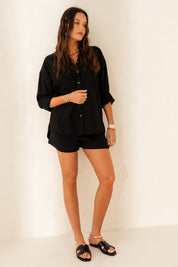 BLACK LINEN SHIRT - KALAMOS