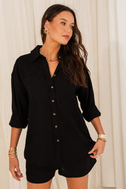 BLACK LINEN SHIRT - KALAMOS