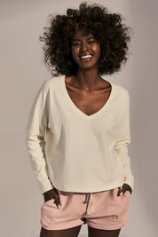 ECRU LONG-SLEEVE V-NECK BLOUSE - ANTWERP