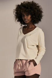 ECRU LONG-SLEEVE V-NECK BLOUSE - ANTWERP