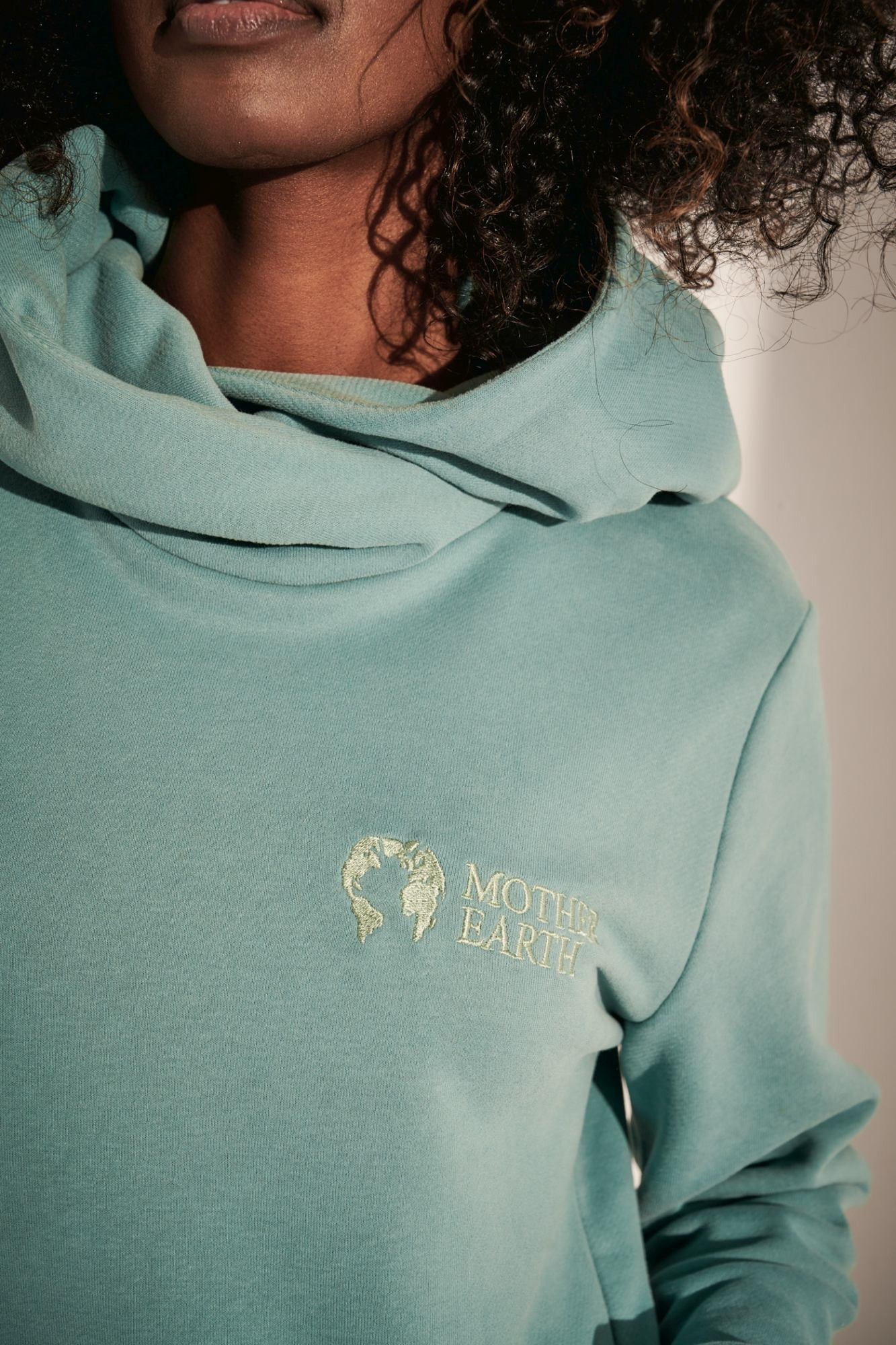 2nd drop TURQUOISE FITTED SWEATSHIRT WITH LARGE HOOD - CELEBES