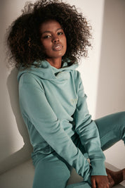 2nd drop TURQUOISE FITTED SWEATSHIRT WITH LARGE HOOD - CELEBES