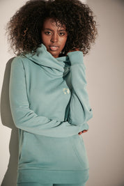 2nd drop TURQUOISE FITTED SWEATSHIRT WITH LARGE HOOD - CELEBES