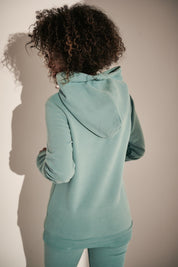 2nd drop TURQUOISE FITTED SWEATSHIRT WITH LARGE HOOD - CELEBES