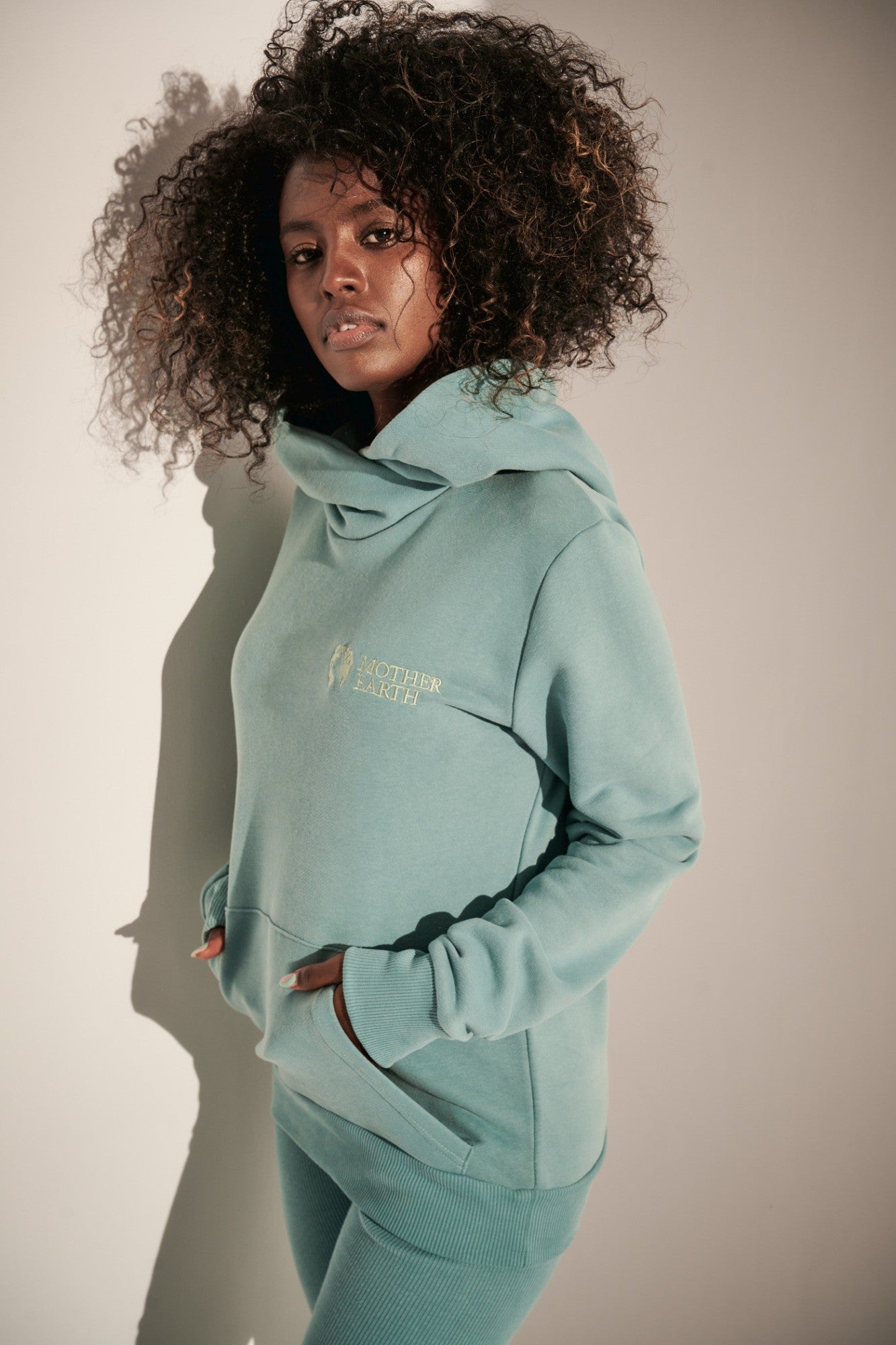 2nd drop TURQUOISE FITTED SWEATSHIRT WITH LARGE HOOD - CELEBES