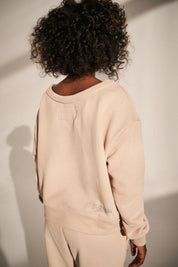 LOOSE FIT SWEATSHIRT WITH BOAT NECKLINE, SAND - DIU