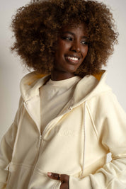 LONG ZIPPED HOODIE LIGHT BROWN - ESMERALDA