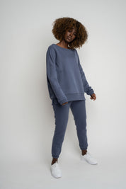 BLUZA OVERSIZE Z SZEROKIM DEKOLTEM 2nd DROP GRANATOWA - MULL