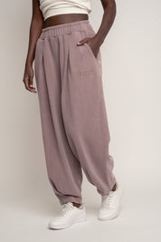 SPODNIE DRESOWE Z EFEKTEM WASHED BORDOWE - RIBE PETIT