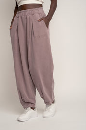 SPODNIE DRESOWE Z EFEKTEM WASHED BORDOWE - RIBE PETIT