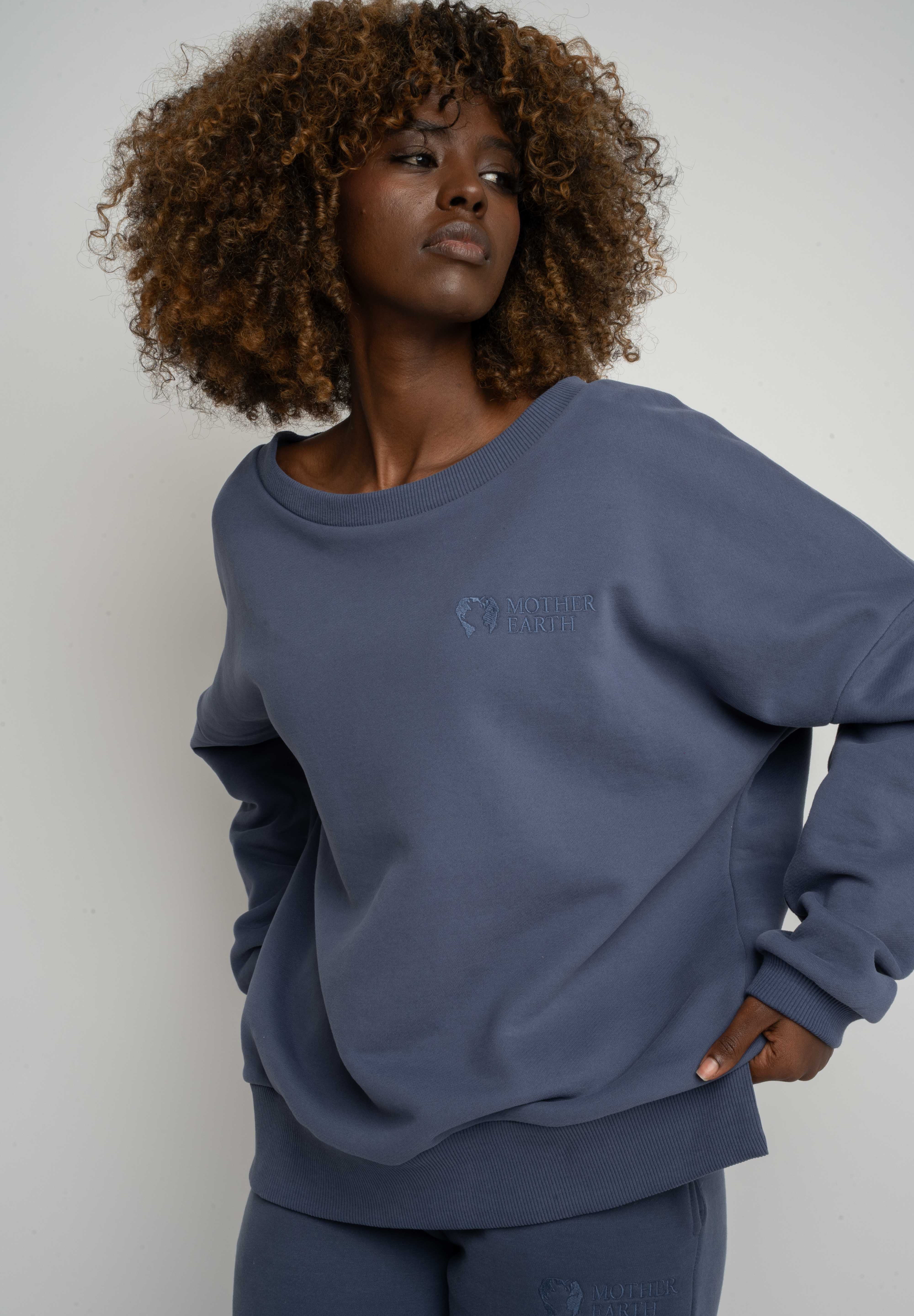 BLUZA OVERSIZE Z SZEROKIM DEKOLTEM 2nd DROP GRANATOWA - MULL