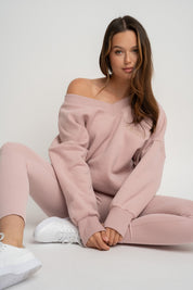OVERSIZE LIGHT PINK NECKLINE SWEATSHIRT - BISCOE
