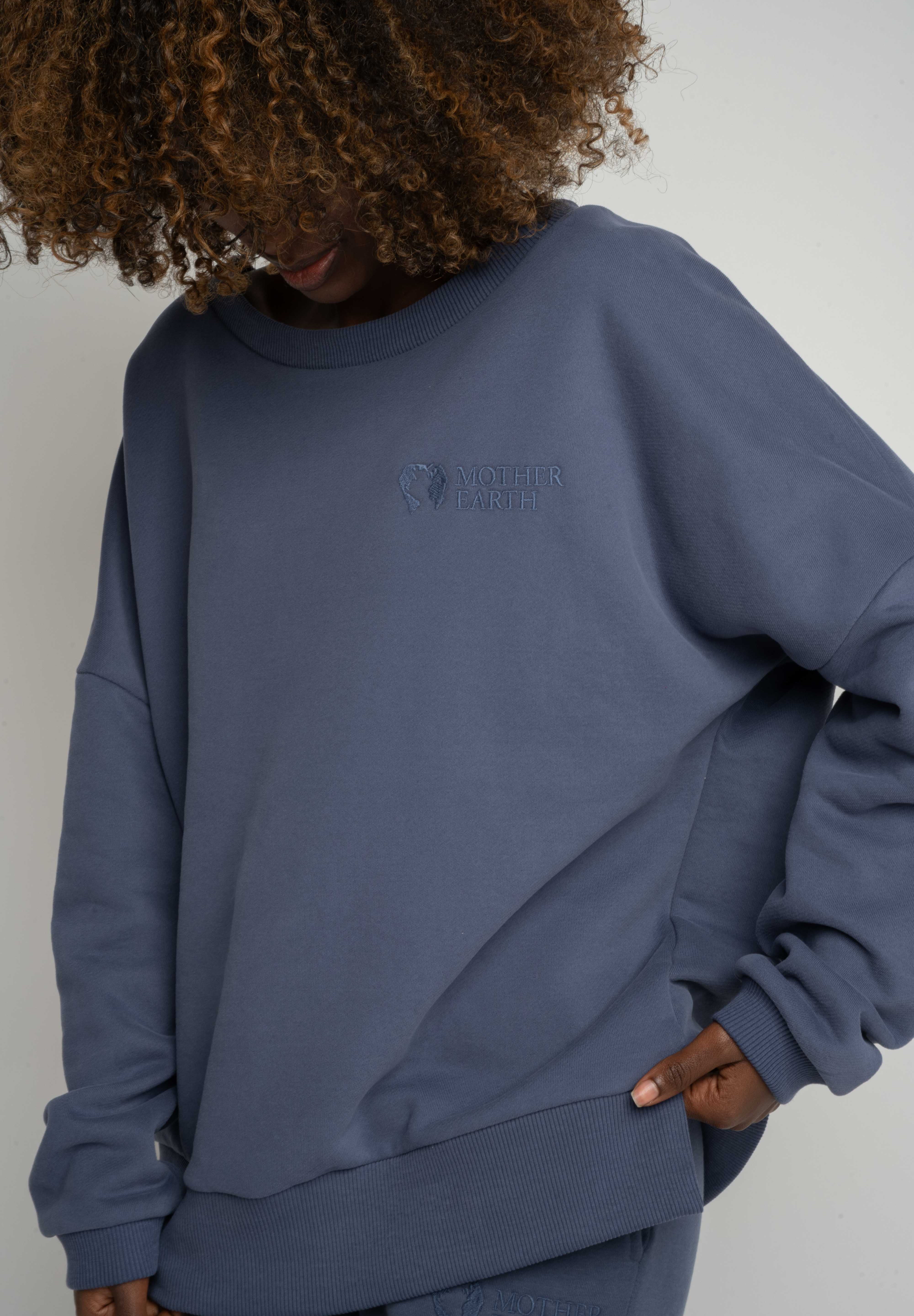 BLUZA OVERSIZE Z SZEROKIM DEKOLTEM 2nd DROP GRANATOWA - MULL