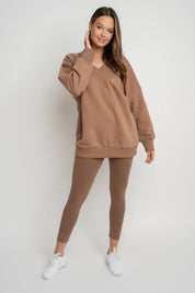 BLUZA Z DEKOLTEM OVERSIZE BRĄZOWA - BISCOE