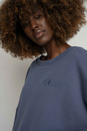 BLUZA OVERSIZE Z SZEROKIM DEKOLTEM 2nd DROP GRANATOWA - MULL