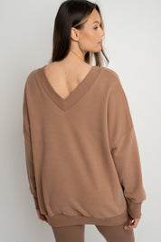 BLUZA Z DEKOLTEM OVERSIZE BRĄZOWA - BISCOE