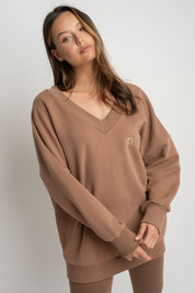 BLUZA Z DEKOLTEM OVERSIZE BRĄZOWA - BISCOE