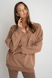 BLUZA Z DEKOLTEM OVERSIZE BRĄZOWA - BISCOE