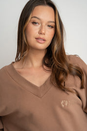BLUZA Z DEKOLTEM OVERSIZE BRĄZOWA - BISCOE