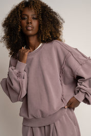 BLUZA Z EFEKTEM WASHED BORDOWA - DALARNA