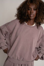 BLUZA Z EFEKTEM WASHED BORDOWA - DALARNA