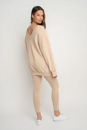 BLUZA Z DEKOLTEM OVERSIZE BEŻOWA - BISCOE