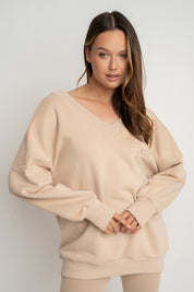BLUZA Z DEKOLTEM OVERSIZE BEŻOWA - BISCOE